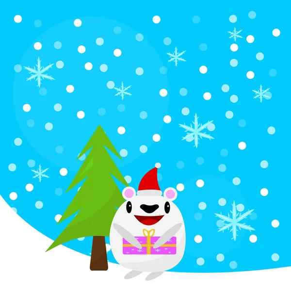 북극곰 캐릭터는 크리스마스 배경에 상자가 상자를 휴일에 개념을 — 스톡 벡터