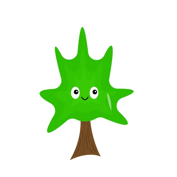 Лесное Дерево Сияющими Глазами Милой Улыбкой Мультяшный Персонаж Зеленой Верхней — стоковый вектор