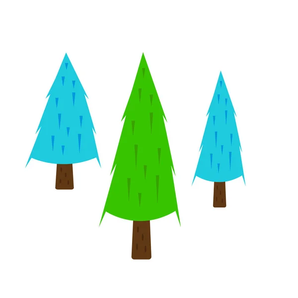 Uppsättning Gran Träd Med Gröna Och Blå Toppar Skog Träd — Stock vektor