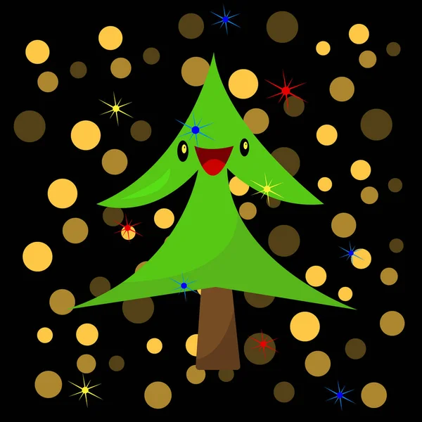 Χριστουγεννιάτικο Δέντρο Χαρακτήρα Κινουμένων Σχεδίων Συναίσθημα Της Απόλαυσης Και Λαμπερά — Διανυσματικό Αρχείο