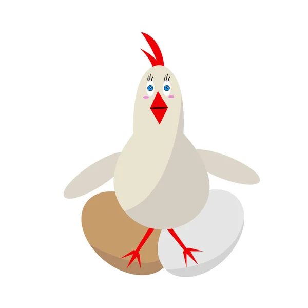 Pollo Sentado Huevos Personaje Dibujos Animados Con Ojos Azules Brillantes — Archivo Imágenes Vectoriales