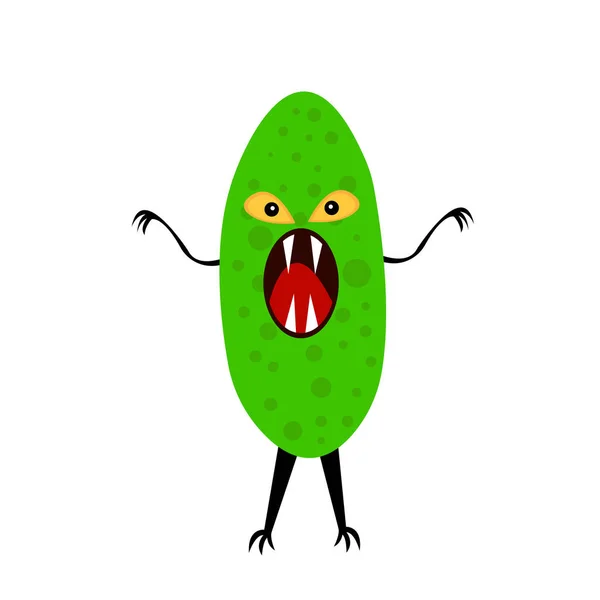 Turuncu Gözlü Yeşil Canavar Salatalık Keskin Dişli Açık Ağız Mistisizm — Stok Vektör