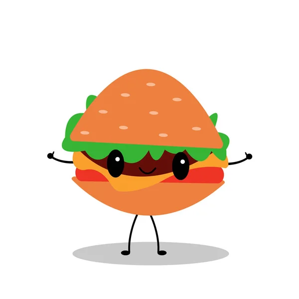 Mengangkat Karakter Kartun Burger Dengan Senyum Yang Memegang Jempol Sebagai - Stok Vektor