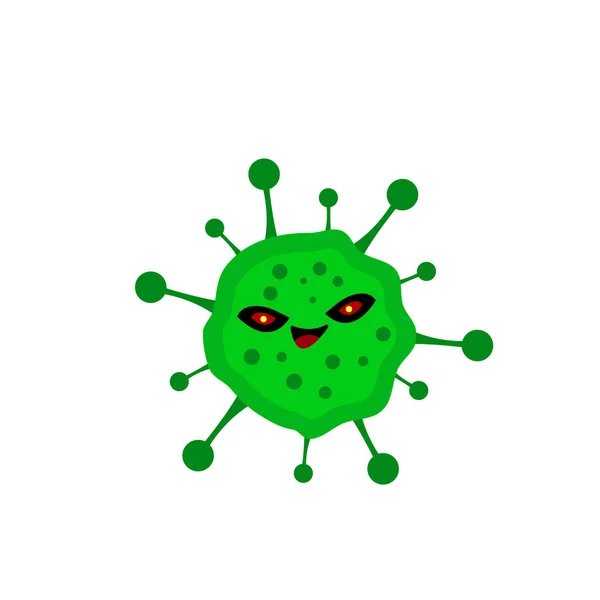 怒っている緑の細菌は白を背景にデザインするためのインフルエンザや病気の対象の概念を嘲笑的に笑顔 — ストックベクタ
