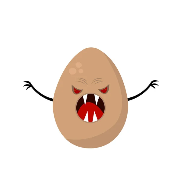 Brown Chicken Egg Monster Angry Scary Cartoon Character Open Mouth — Stock Vector