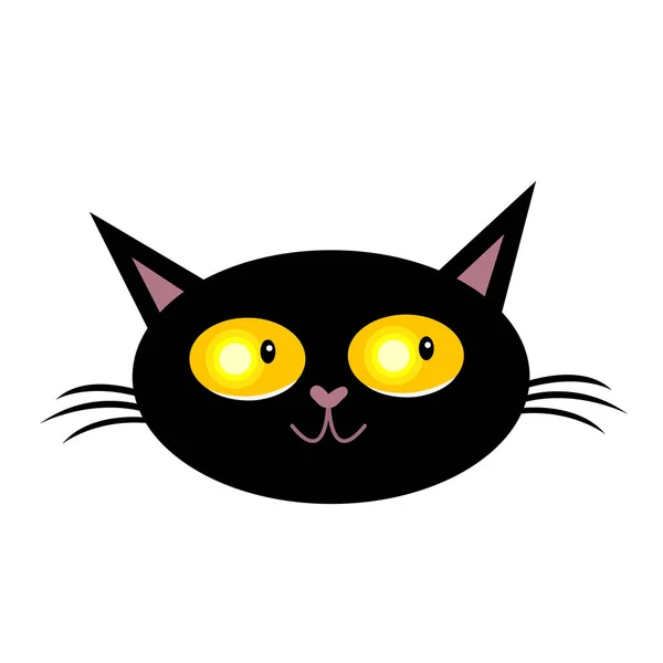 Focinho Gato Bigode Preto Com Olhos Alaranjados Brilhantes Personagem Desenho — Vetor de Stock