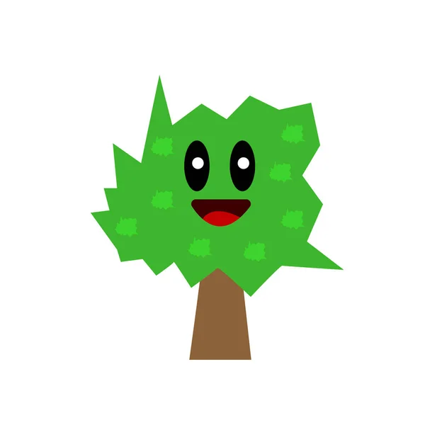 Árbol Alegre Con Tapa Verde Concepto Sonrisa Encantadora Naturaleza Medio — Vector de stock