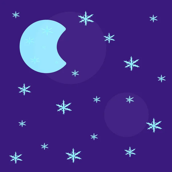 Нічне Темне Небо Блакитним Місяцем Падаючими Сніжинками Концепція Зимового Холодного — стоковий вектор