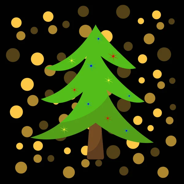 Χριστουγεννιάτικο Δέντρο Ένα Πράσινο Κορυφή Και Λαμπερά Φώτα Γιρλάντες Ένα — Διανυσματικό Αρχείο