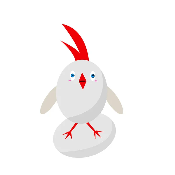 真っ青な目の鶏と白い背景の卵の上に座っている長い赤いクレスト食品や農業の概念 — ストックベクタ