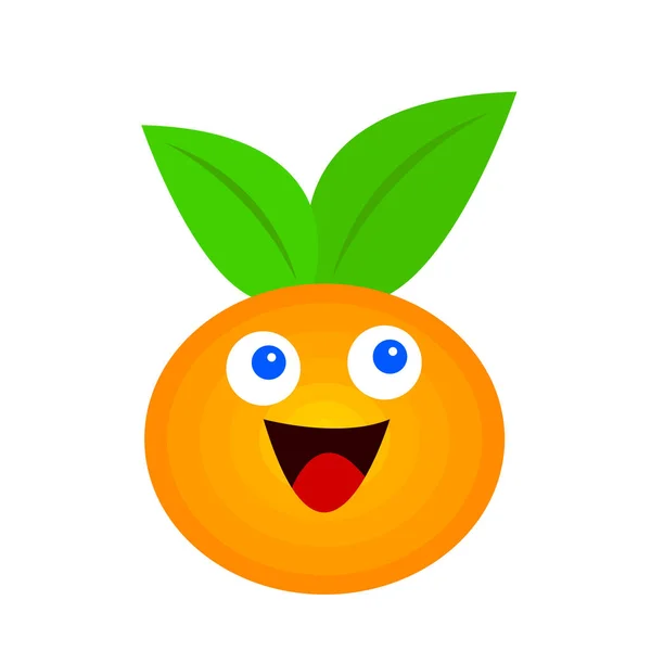 Mandarine Aux Yeux Bleus Lumineux Personnage Dessin Animé Sourire Fruit — Image vectorielle
