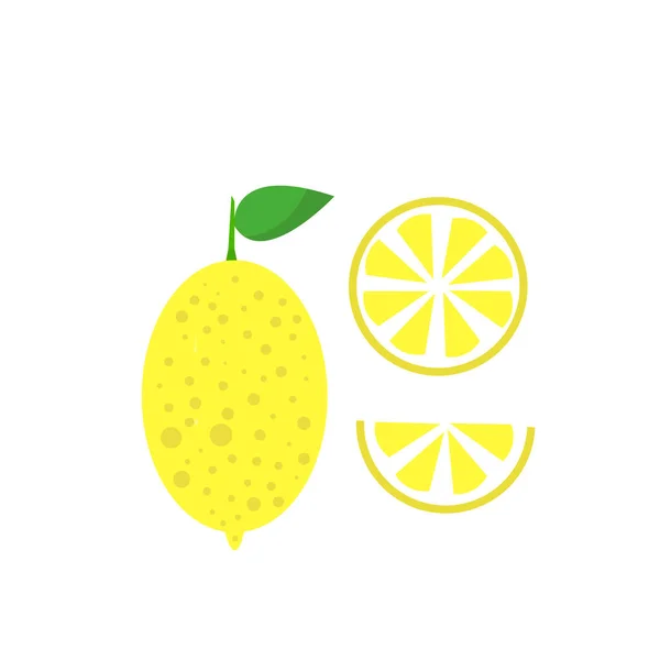 Gelbe Zitrone Mit Grünem Blatt Und Aufgeschnittenen Scheiben Objekt Zur — Stockvektor