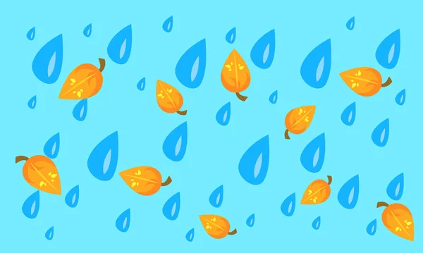 Chute Gouttes Brillantes Pluie Feuilles Orange Vif Sur Fond Papier — Image vectorielle