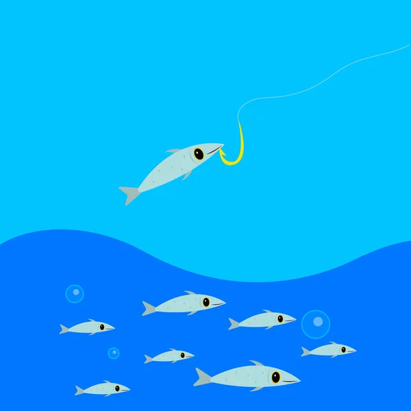 Peixe Enganchado Gancho Pesca Contra Conceito Hobby Céu Azul — Vetor de Stock