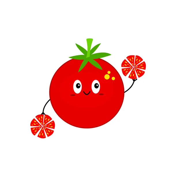 番茄卡通人物 有着迷人的微笑 明亮健康的夏季作物和白色背景下的食物概念对象 — 图库矢量图片