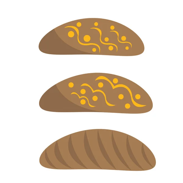 Brotset Aus Dunklen Cartoon Broten Mit Goldenen Mustern Essen Und — Stockvektor