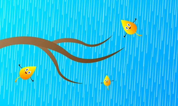 Les Feuilles Automne Orange Tombent Une Branche Arbre Sous Pluie — Image vectorielle