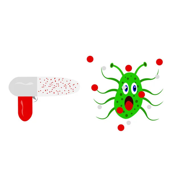 Capsulepil Vorm Van Een Pistool Naast Een Bang Groen Bacterie — Stockvector