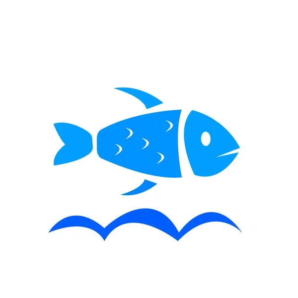 Logo Peces Azules Olas Marinas Sobre Fondo Blanco Concepto Mariscos — Vector de stock