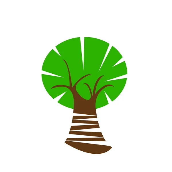 Árbol Con Ramas Delgadas Parte Superior Verde Cortes Logotipo Natural — Vector de stock