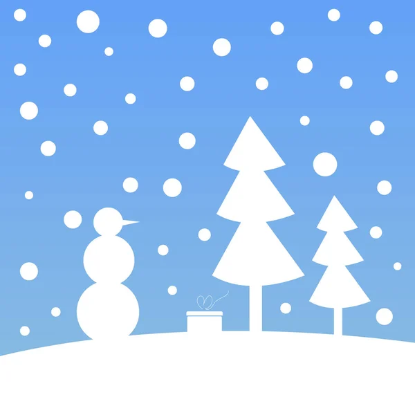 Caixa Boneco Neve Paisagem Inverno Com Presente Árvores Natal Sob —  Vetores de Stock