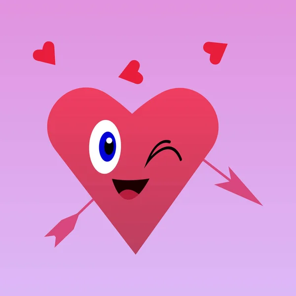 Herz Durchbohrt Von Einem Pfeil Cartoon Figur Lacht Und Zwinkert — Stockvektor