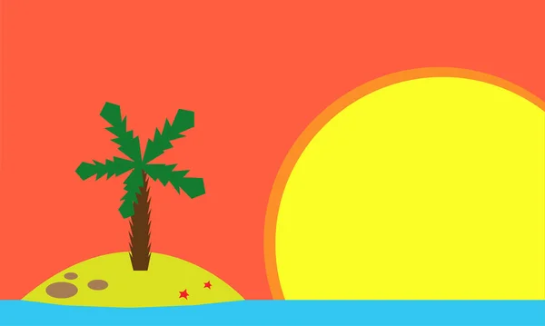 Isla Dibujos Animados Mar Cielo Rosa Puesta Sol Fascinante Concepto — Vector de stock