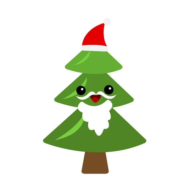 Árbol Navidad Con Bigote Barba Personaje Dibujos Animados Sombrero Santa — Vector de stock