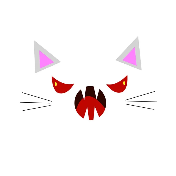 Лицо Злой Кошки Красными Злыми Глазами Открытыми Ртом Острыми Клыками — стоковый вектор