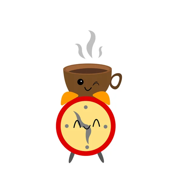 Ξυπνητήρι Και Φλυτζάνι Αρωματικό Καφέ Έννοια Της Ένα Καλό Πρωινό — Διανυσματικό Αρχείο