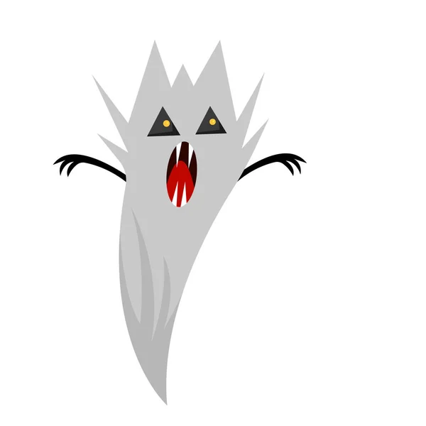 三角形の目を持つ恐ろしい幽霊口と鋭い牙のオブジェクトハロウィンと神秘主義の白い背景概念に — ストックベクタ