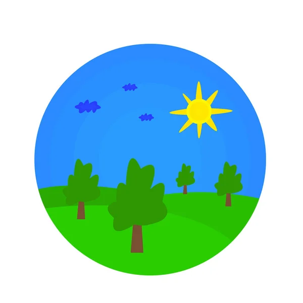 Bomen Groeien Een Groene Weide Onder Een Blauwe Hemel Felle — Stockvector