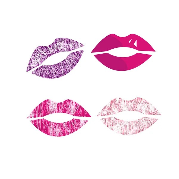 Conjunto Impresiones Labios Femeninos Sobre Fondo Blanco Cosméticos Atractivo Concepto — Vector de stock