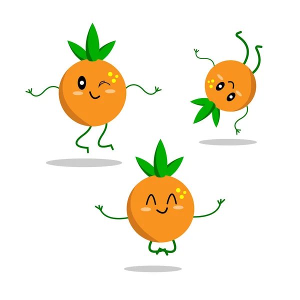 Oranges Fruitées Énergiques Dans Diverses Poses Actives Orange Impliquées Dans — Image vectorielle