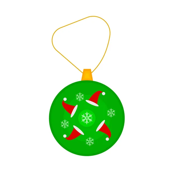 Grüne Weihnachtskugel Mit Mustern Von Schneeflocken Und Weihnachtsmützen Konzeptobjekt Weihnachten — Stockvektor