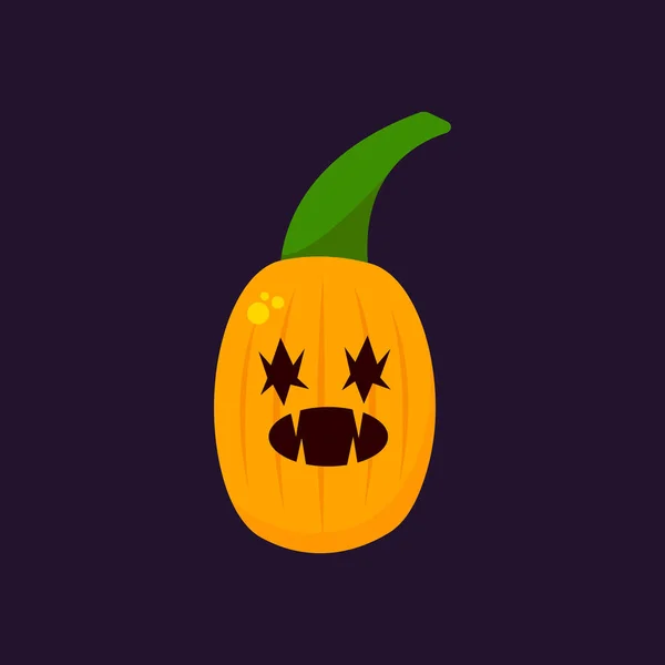 Calabaza Halloween Delgada Con Gruesa Cola Verde Con Los Ojos — Vector de stock