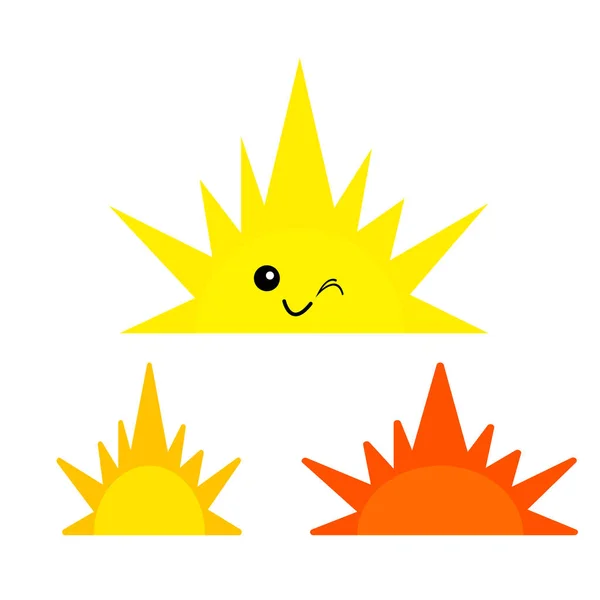 Satz Von Hälften Der Sonne Cartoon Figur Lächelnd Und Zwinkernd — Stockvektor