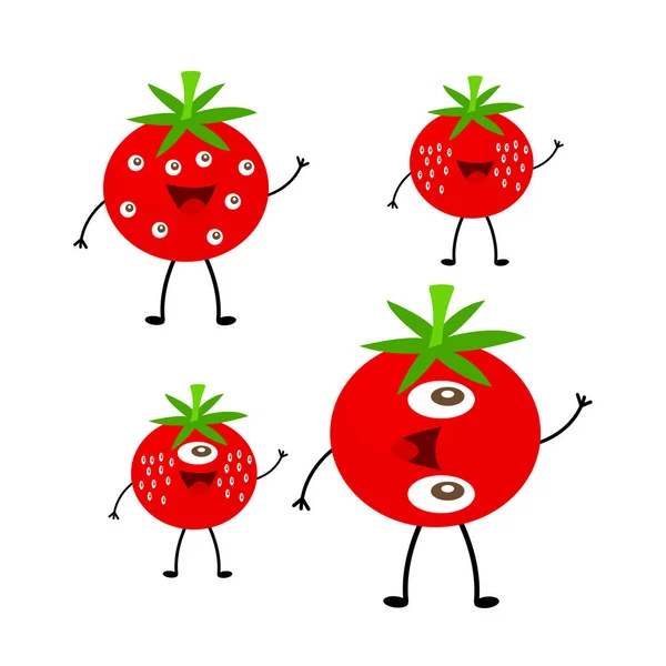 Tomato Mutant Kreslený Postava Usmívající Zelenina Mnoha Očima Objekt Bílém — Stockový vektor