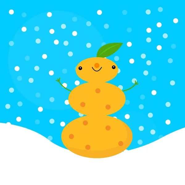 Orange Bonhomme Neige Tangerine Caractère Traditionnel Dessin Animé Fruits Tropicaux — Image vectorielle