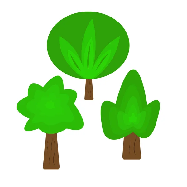一套绿色树梢的概念夏天和春天的物体在白色的背景上明亮而干净的植物 — 图库矢量图片