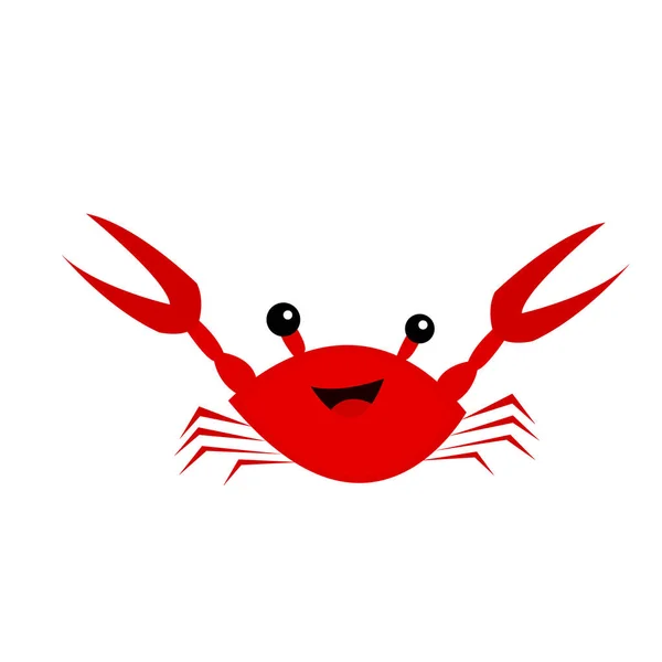 Crab Red Cartoon Character Black Shiny Eyes Cute Smile Concept — Stock Vector