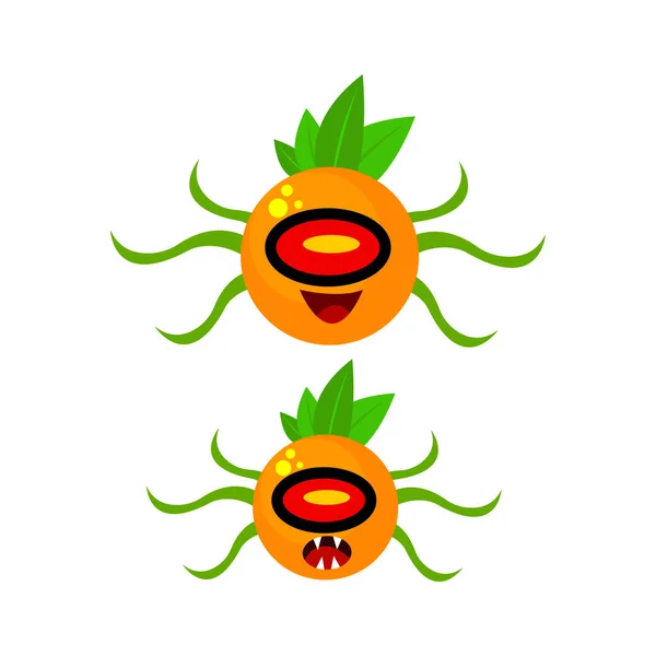 Cíclope Naranja Con Tentáculos Verdes Personaje Dibujos Animados Fruta Mutante — Vector de stock