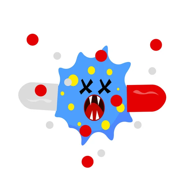Abgestorbenes Bakterium Mit Scharfen Zähnen Und Kapselpille Konzept Der Medizin — Stockvektor