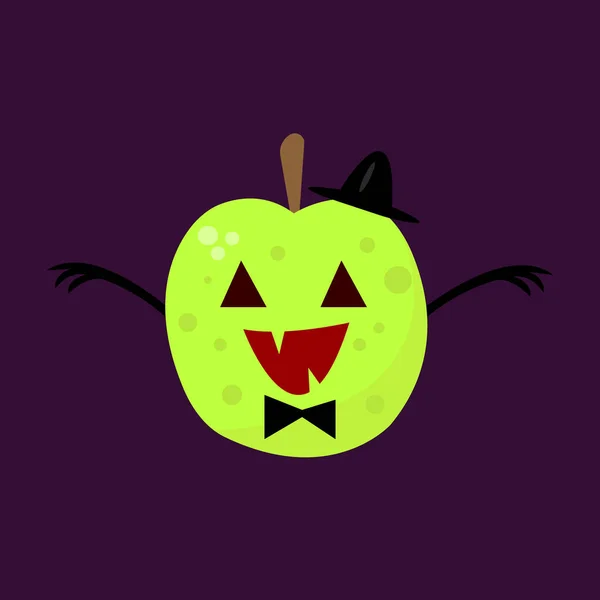 Personnage Dessin Animé Pomme Fantôme Pour Halloween Plante Monstre Vert — Image vectorielle