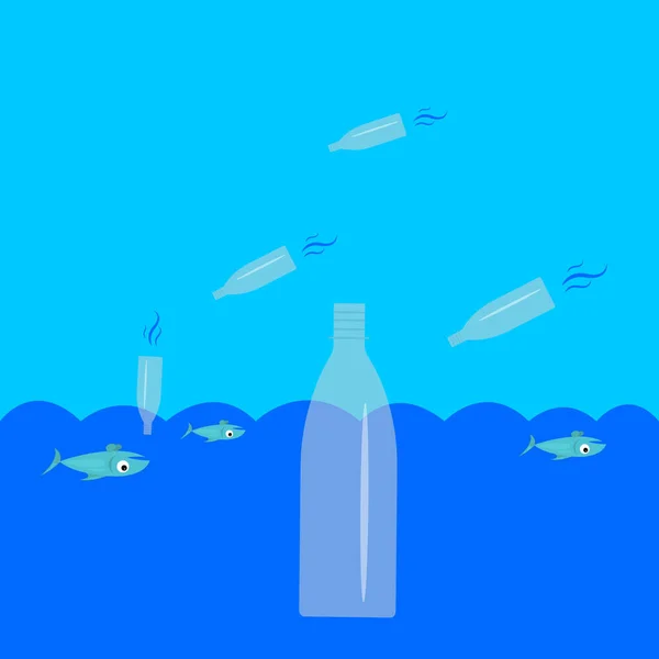 Transparente Plastikflaschen Fallen Ins Wasser Und Vergiften Fische Tiere Sterben — Stockvektor