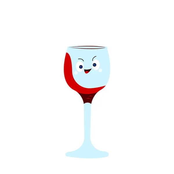Transparent Glass Red Wine Cartoon Character Funny Face Expression Splash — Stock Vector