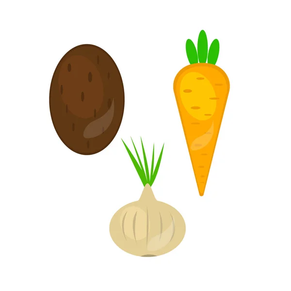 Patates Havucu Soğan Sağlıklı Sebzeler Beyaz Arka Planda Tarım Hasat — Stok Vektör
