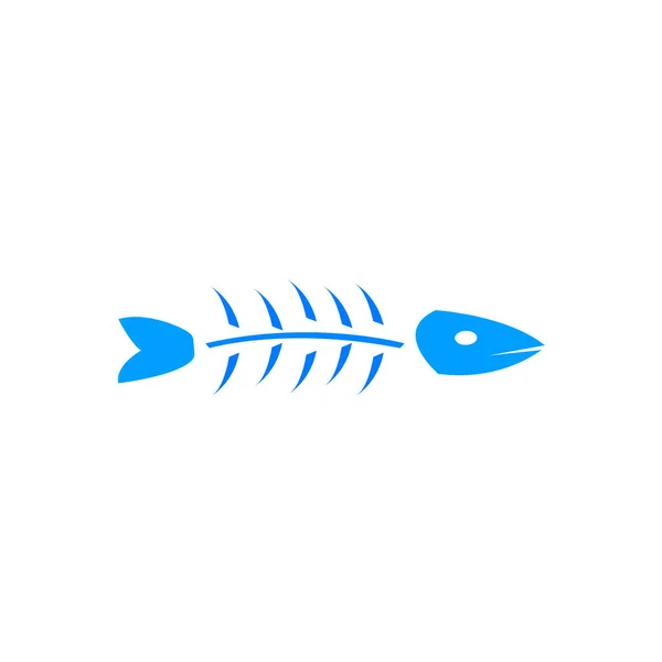 Blu Pesce Scheletro Logo Uno Sfondo Bianco Frutti Mare Concetto — Vettoriale Stock