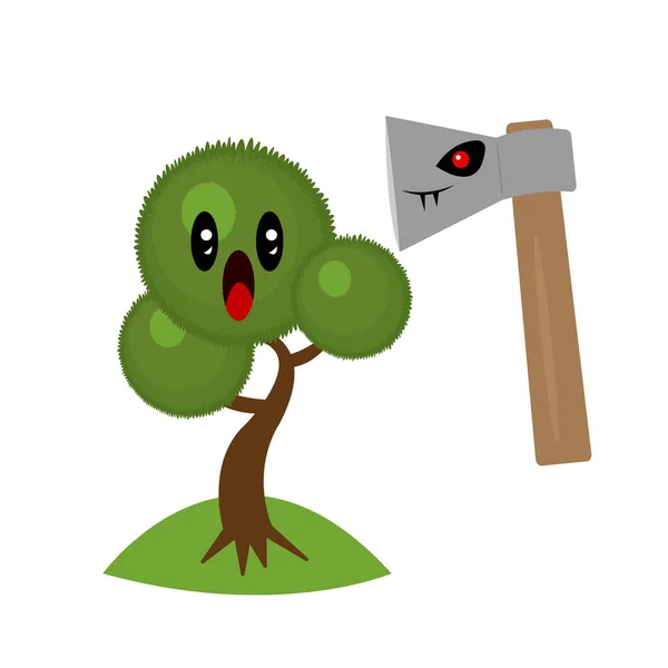 Τσεκούρι Και Φοβισμένο Δέντρο Πράσινη Αρχή Έννοια Της Παράνομης Αποψίλωσης — Διανυσματικό Αρχείο