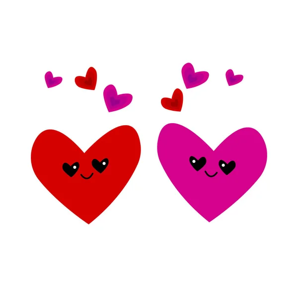 Deux Coeurs Amoureux Regardent Mignon Sourire Concept Amants Jour Objets — Image vectorielle